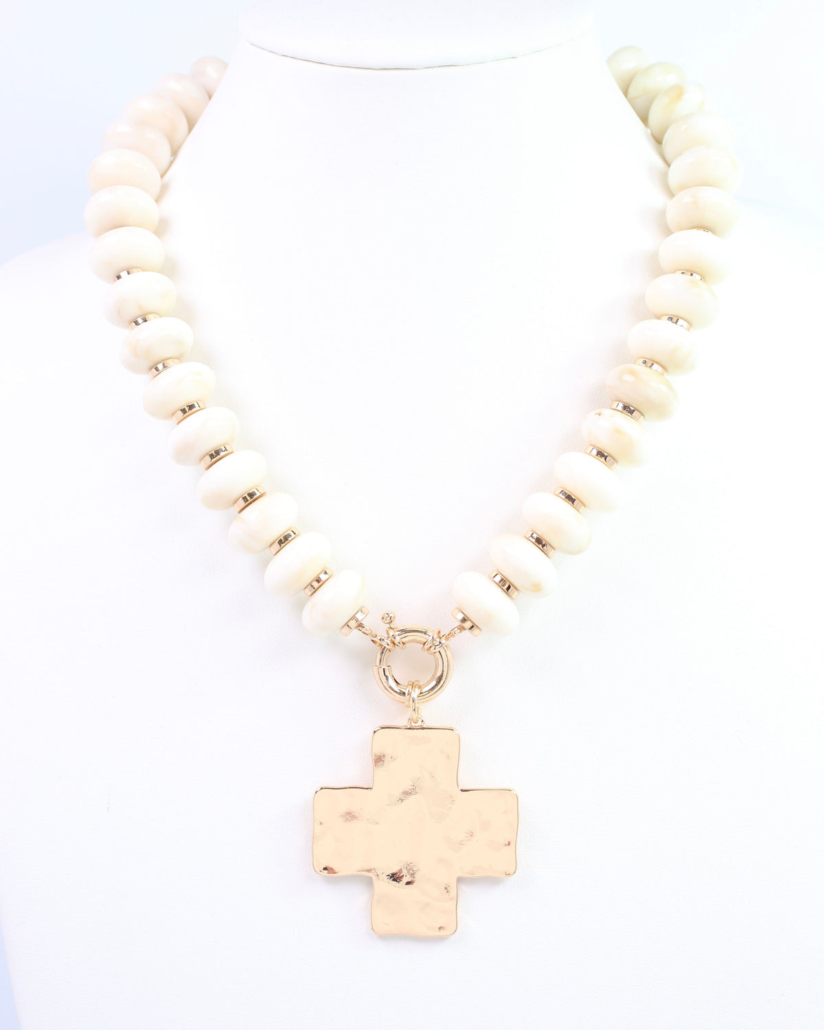 Ellis Bead and Cross Necklace Ivory