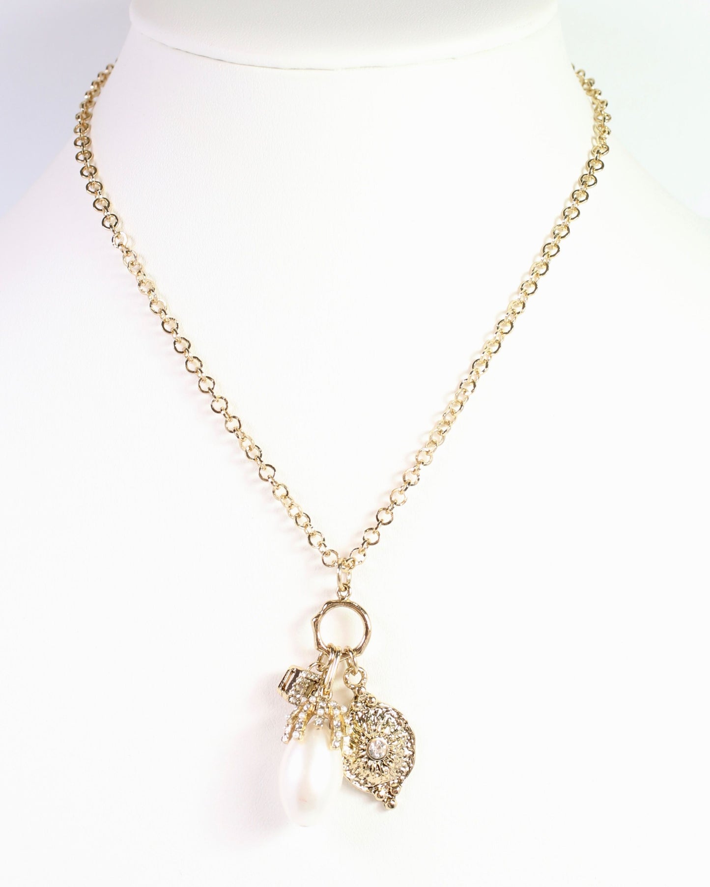 Pleasant Hill Pearl Charm Necklace Gold