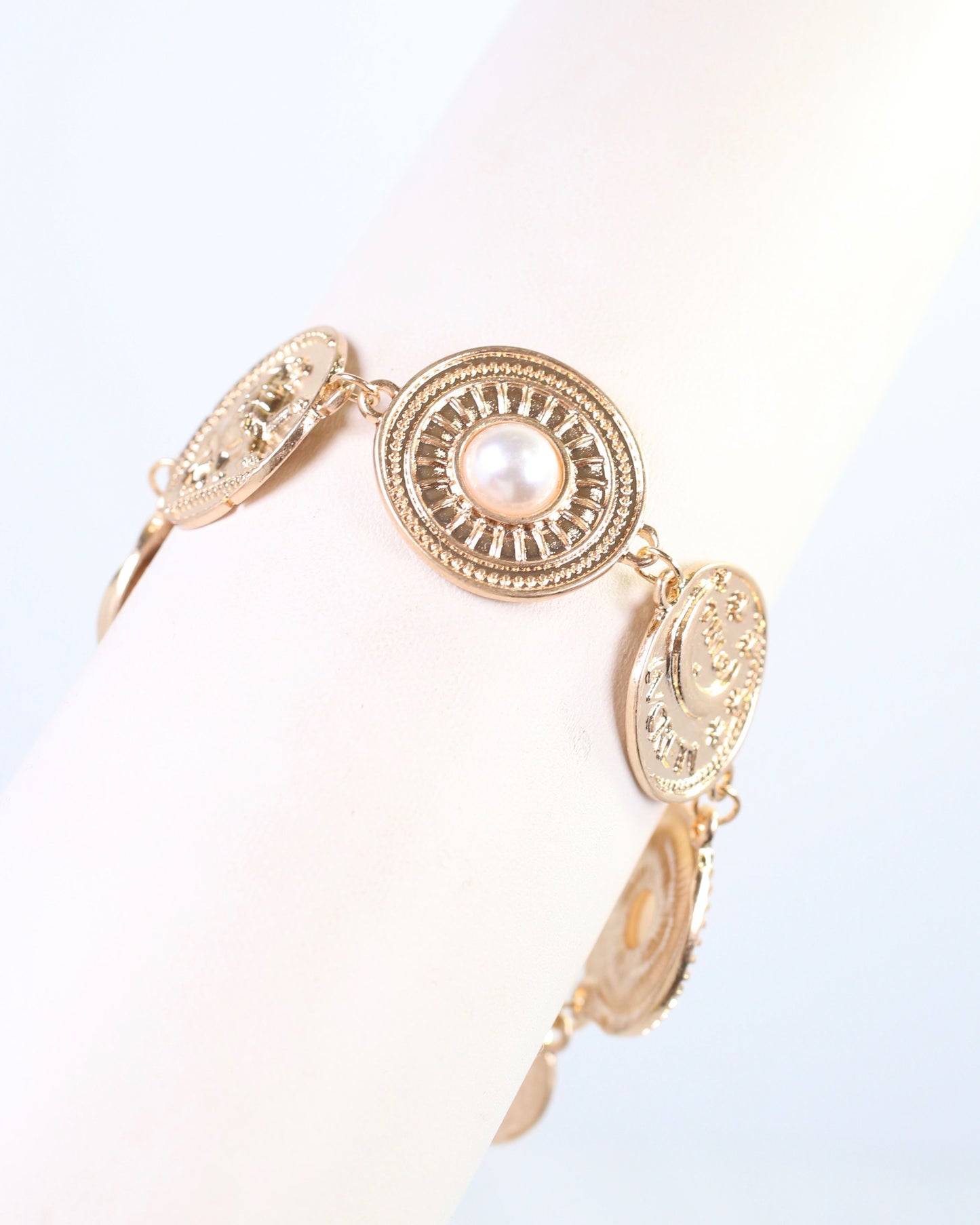 Ayr Coin Toggle Bracelet Worn Gold