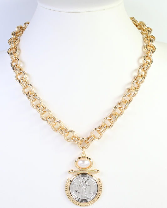 Kirksville Coin Pendant Link Necklace Gold