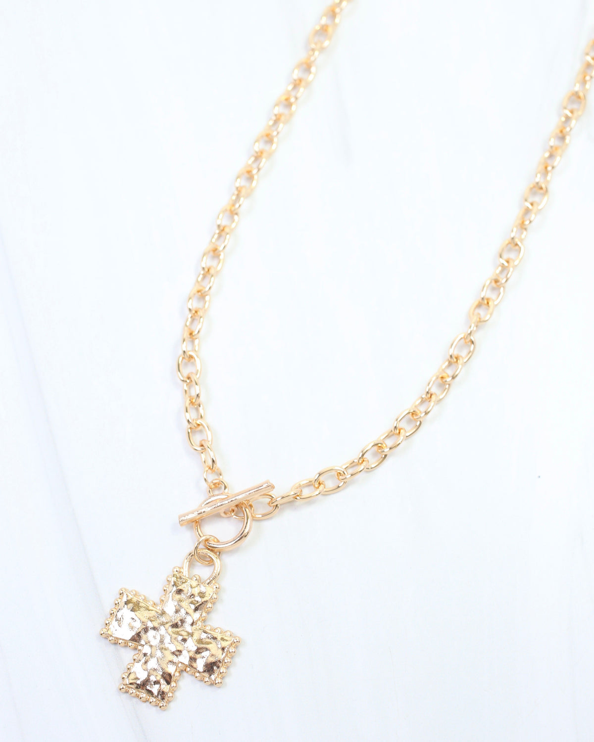 Maxine Cross Toggle Link Necklace Gold