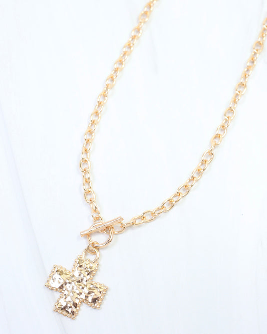 Maxine Cross Toggle Link Necklace Gold