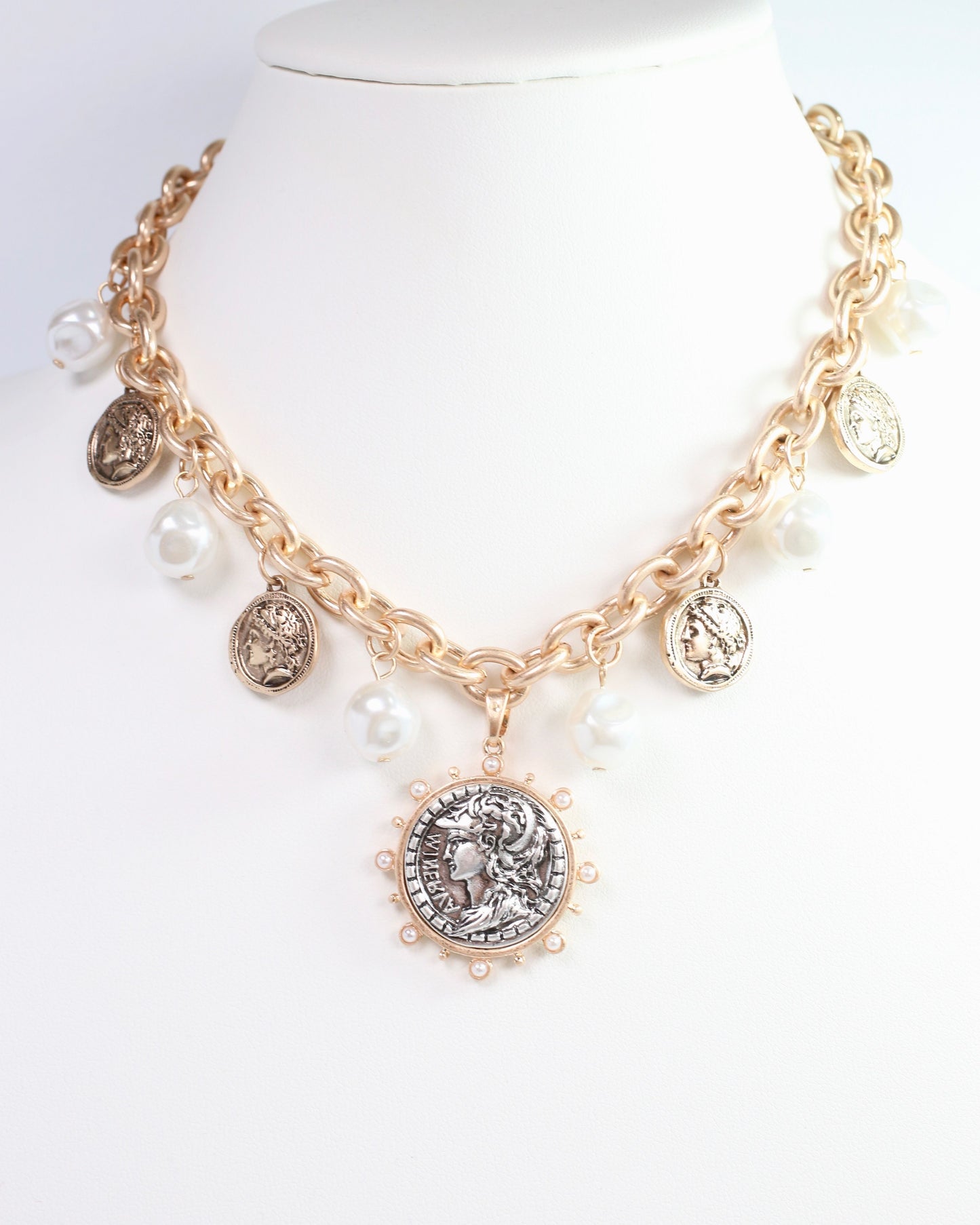 Victoria Charm Necklace Worn Gold