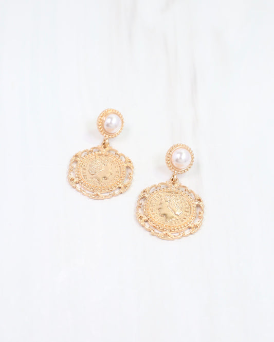 Beaud Coin Dangle Earring Worn Gold