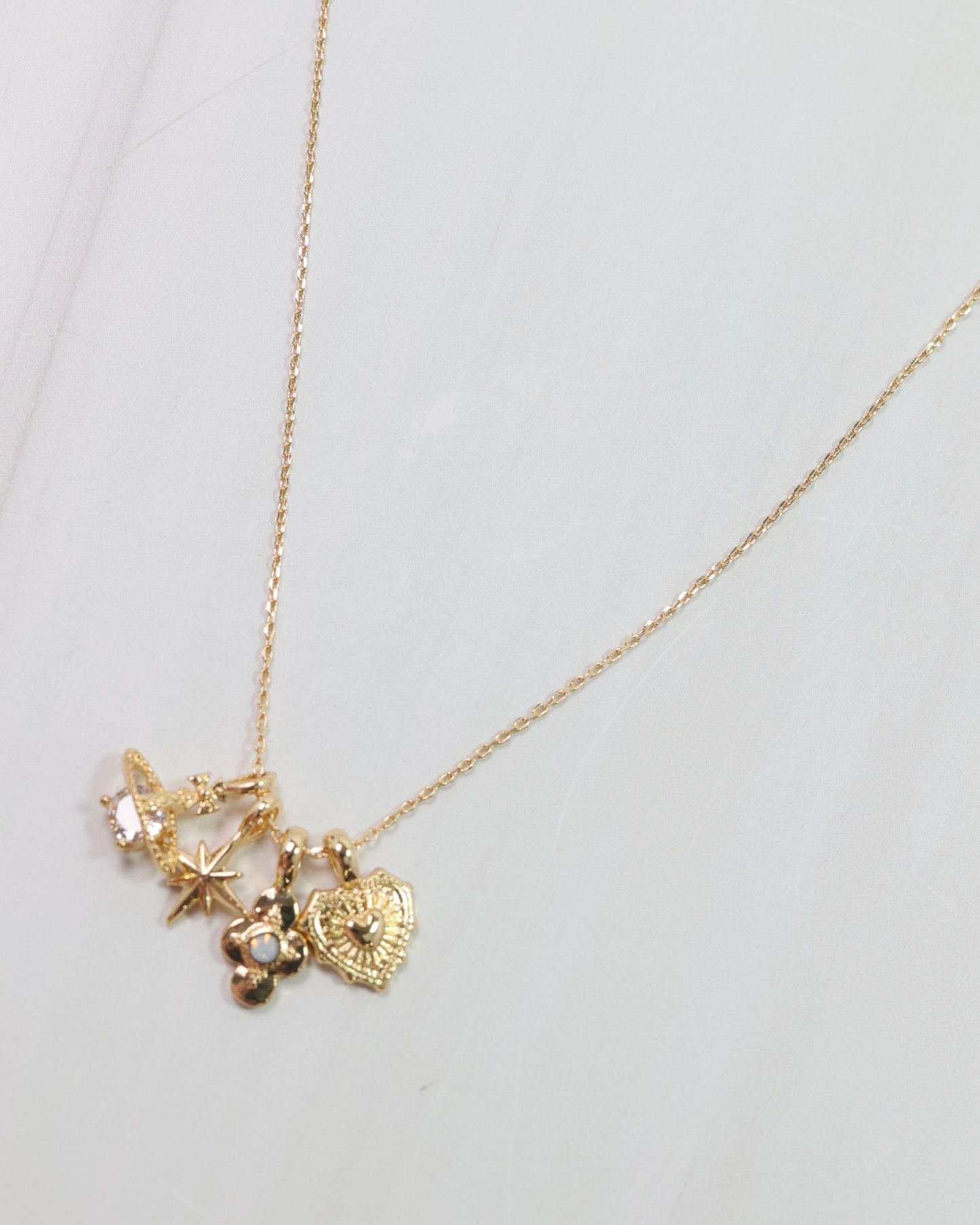 Star and Heart Charm Necklace Set Gold