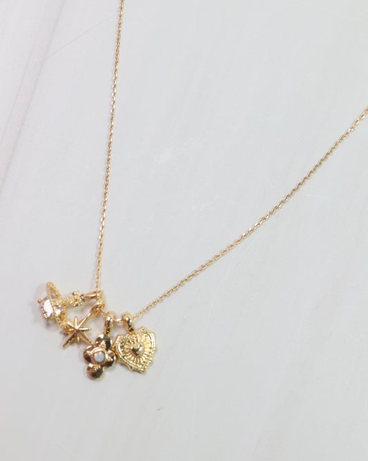 Star and Heart Charm Necklace Set Gold