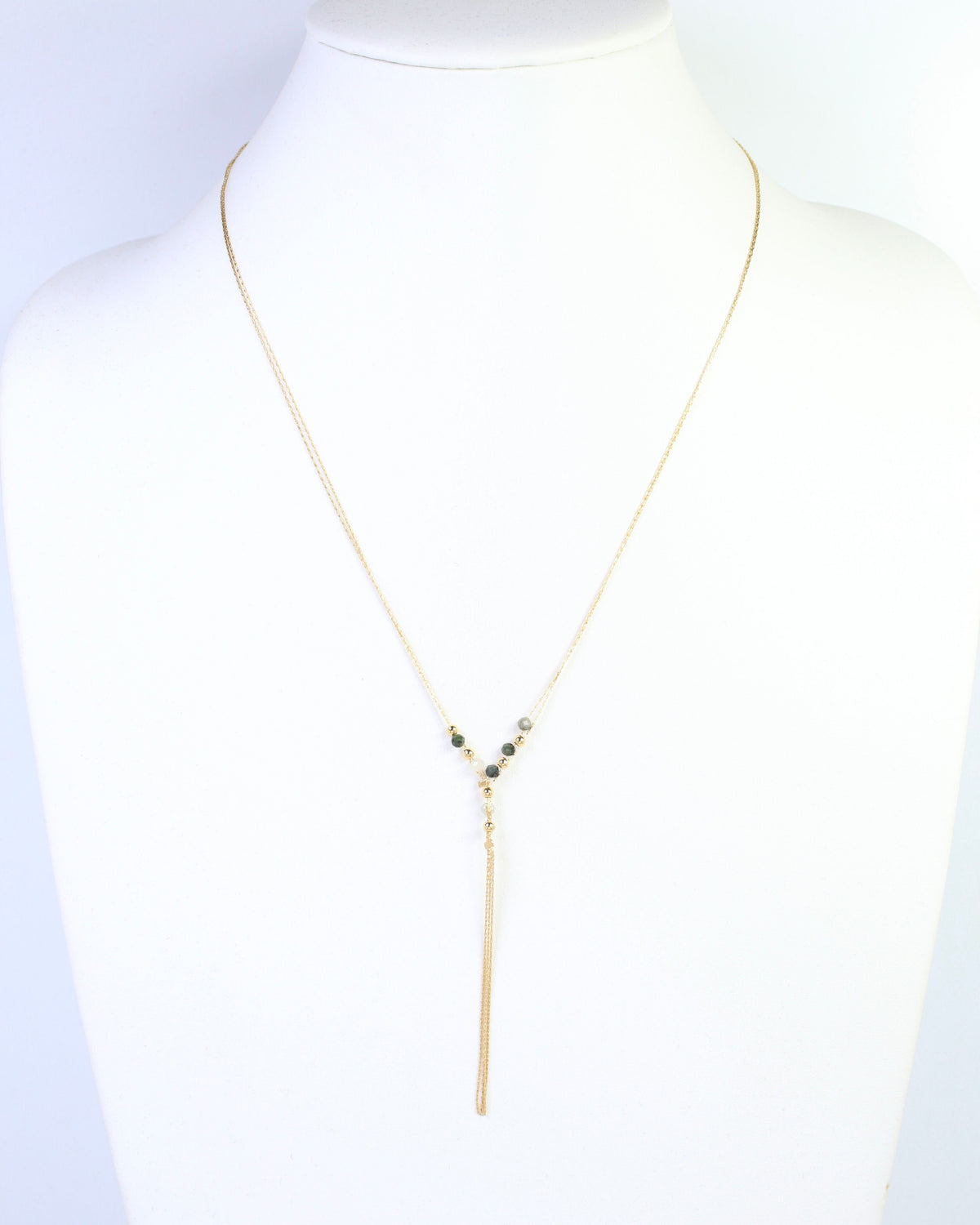 Merida Beaded Tassel Necklace Olive