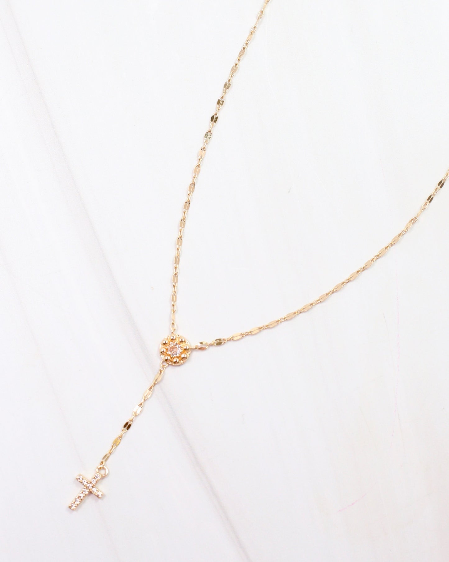 Violet Cross Y Necklace Gold