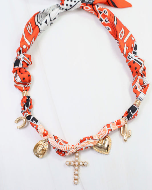 El Monte Western Charm Scarf Necklace Orange