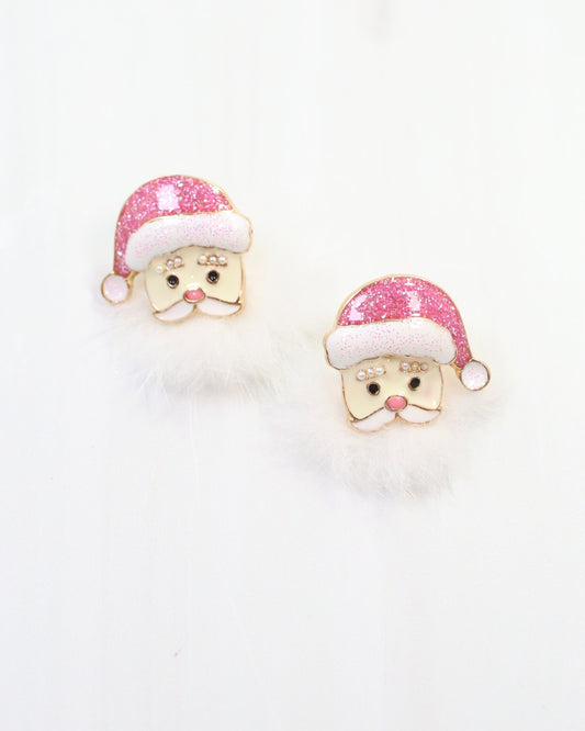 Fuzzy Santa Earring Pink