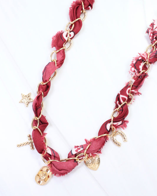 Indio Western Charm Scarf Necklace Burgundy