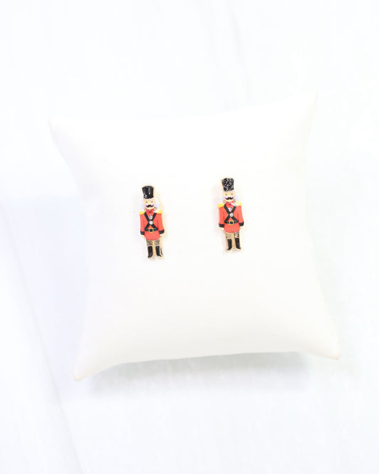 Noel Nutcracker Stud Earring Red