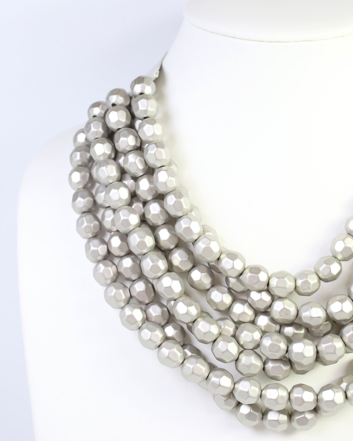 Cadence Multi Layered Beaded Necklace Matte Silver