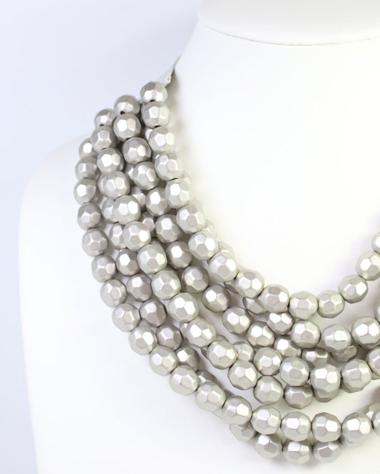 Cadence Multi Layered Beaded Necklace Matte Silver