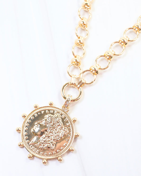 Chandra Coin Charm Necklace Gold