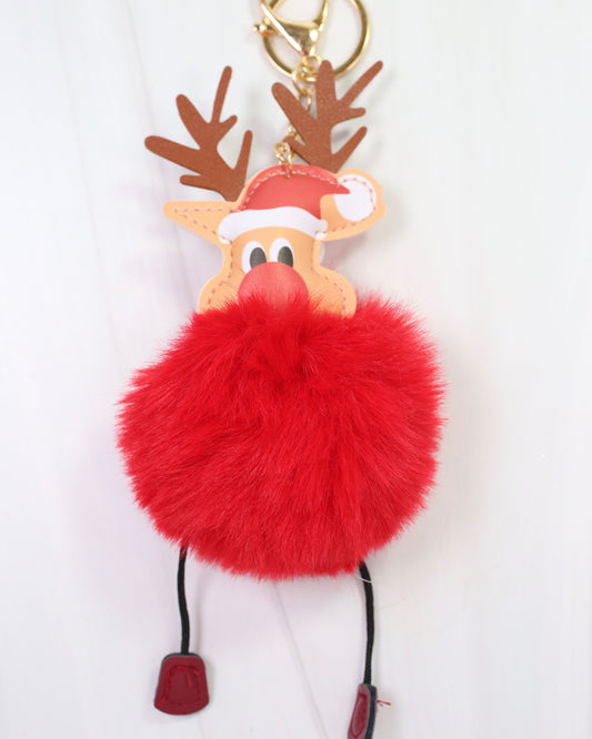 Roody Faux Fur Bag Charm Red