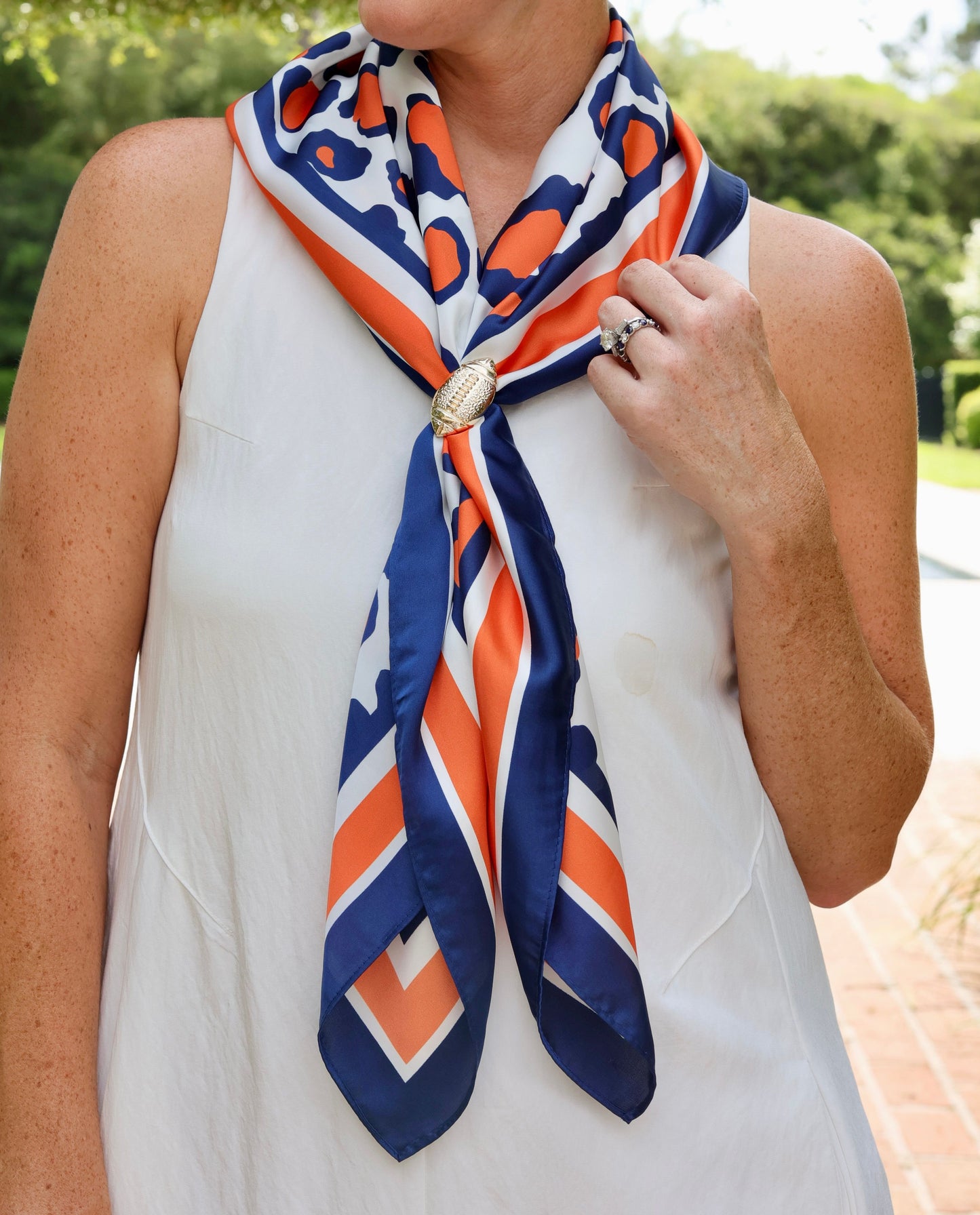 Meredith Spotted Scarf Large Navy Orange