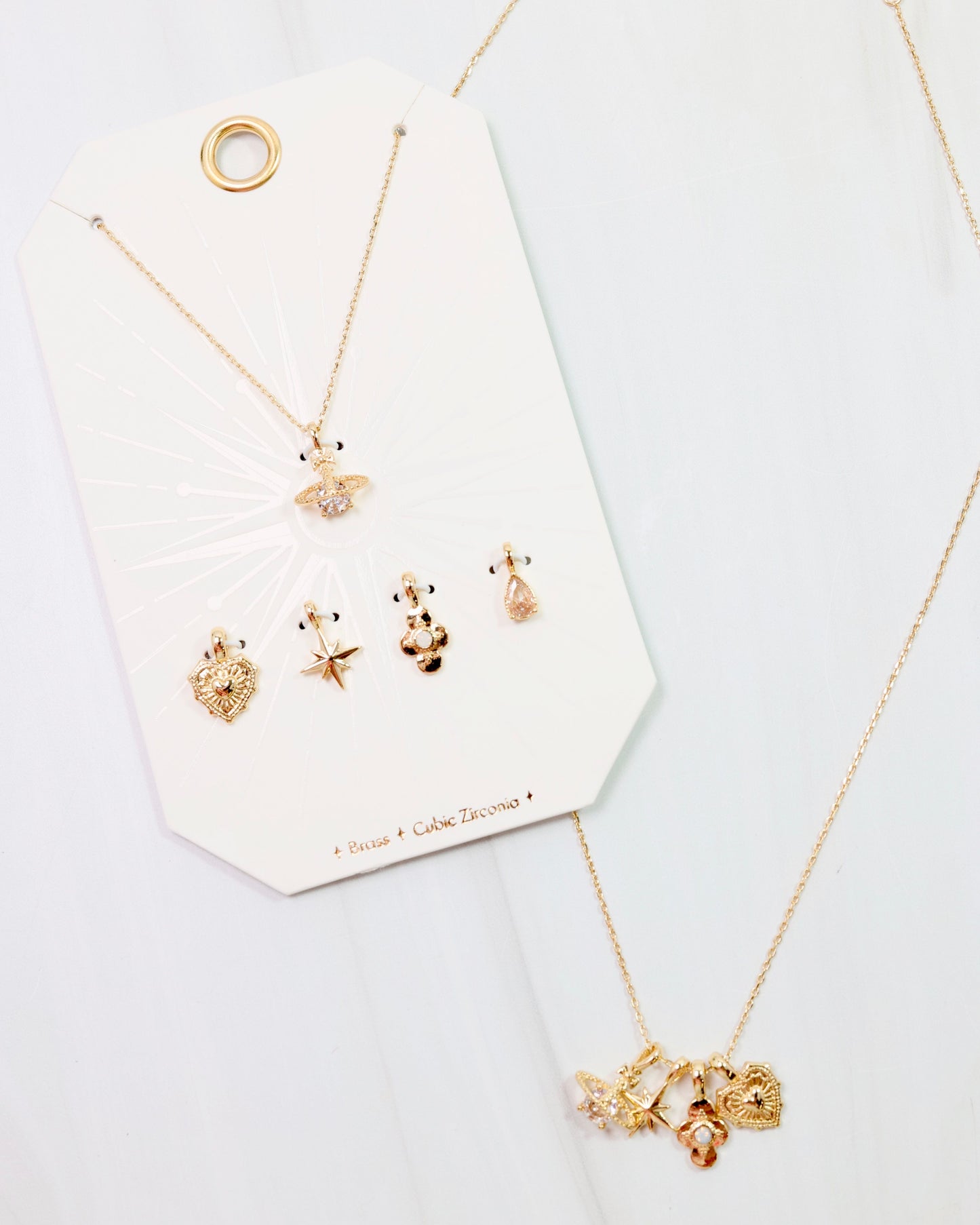 Star and Heart Charm Necklace Set Gold