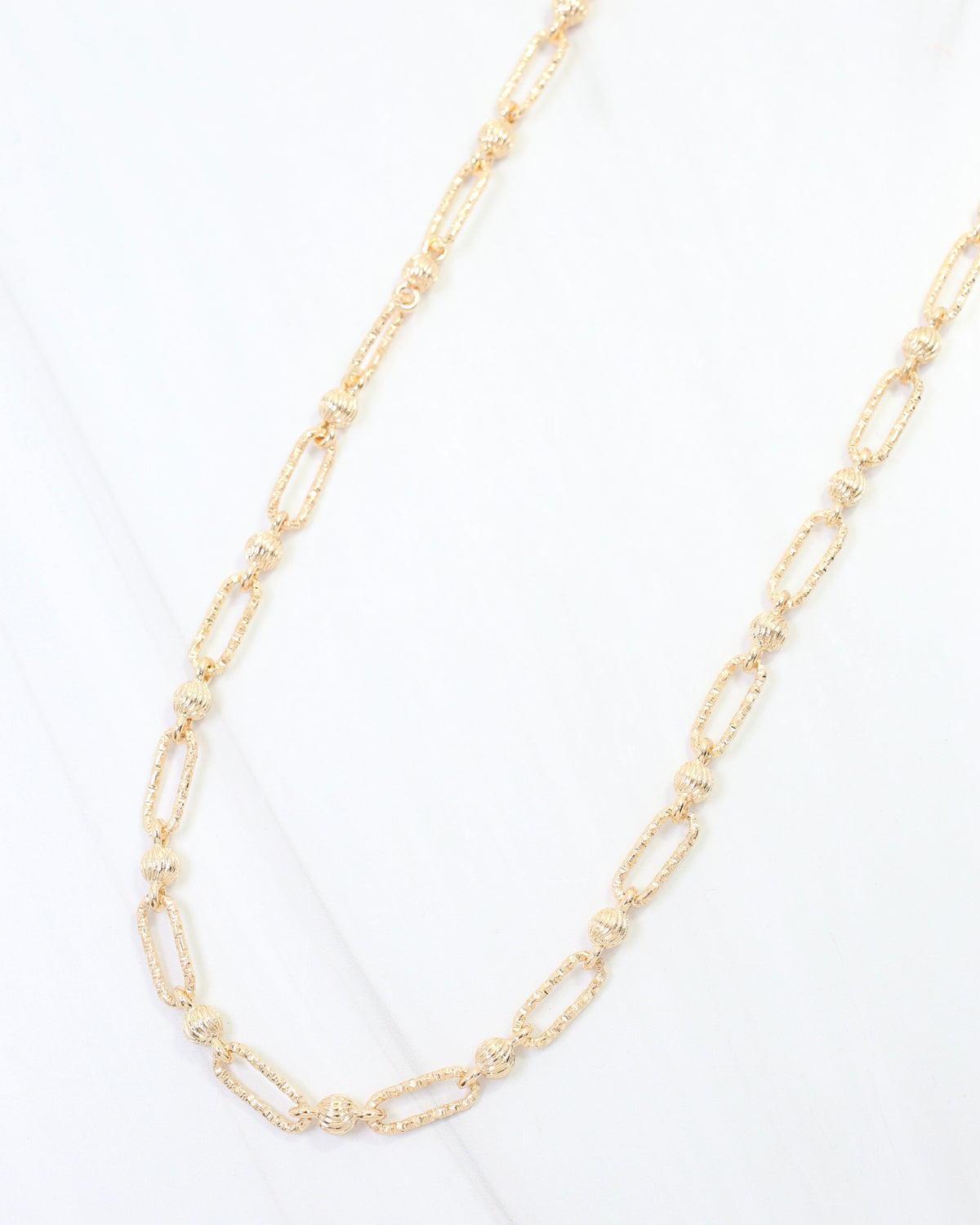 Bankston Textured Bead and Link Necklace Gold