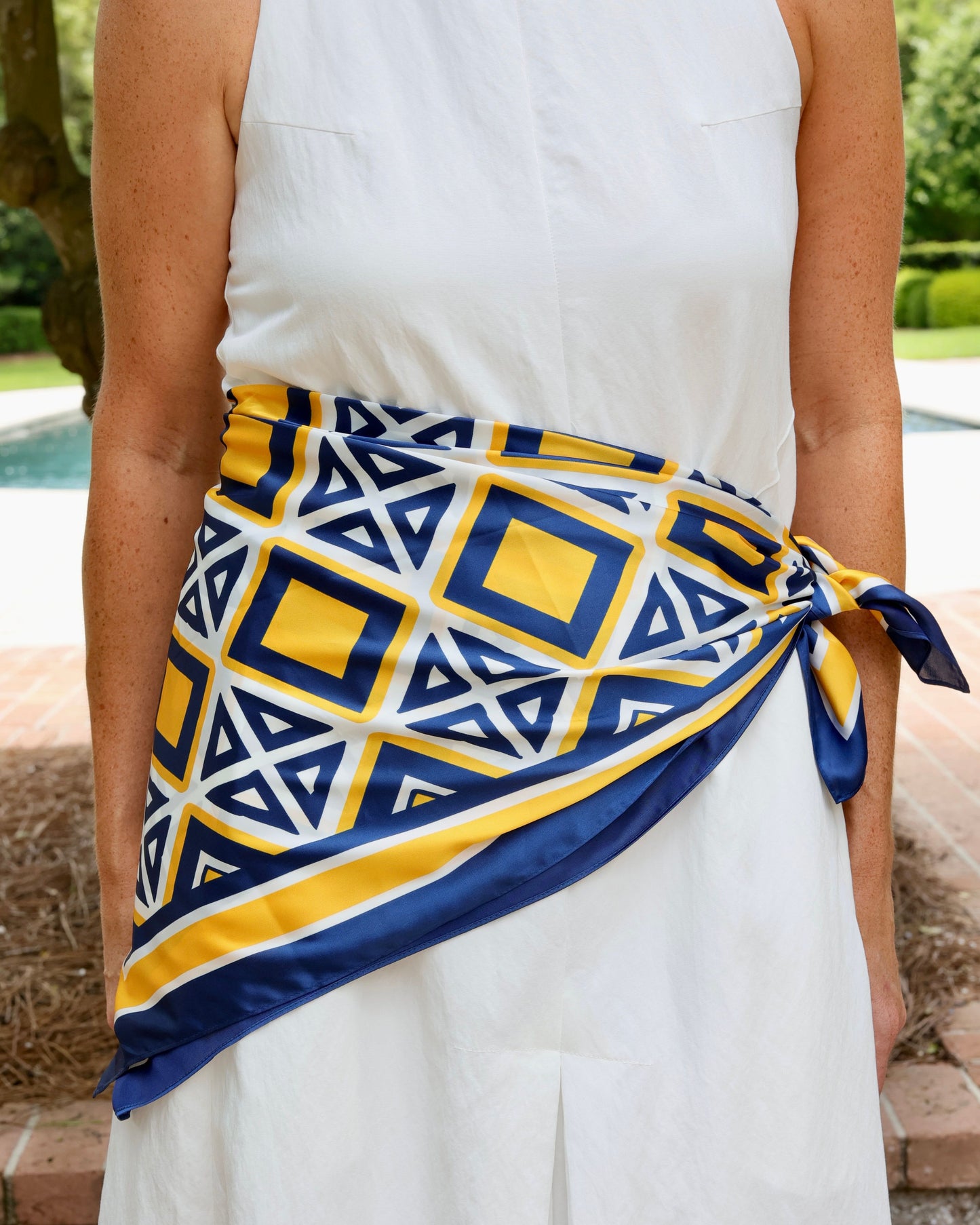 Barrett Tile Scarf Large Navy Gold