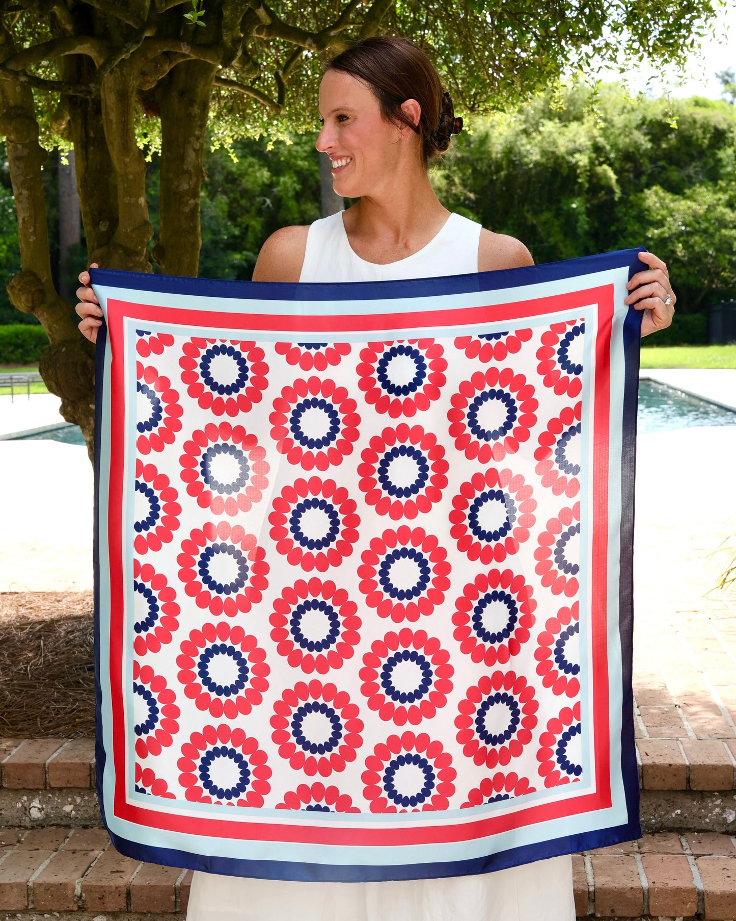 Lucy Floral Scarf Large Red Navy