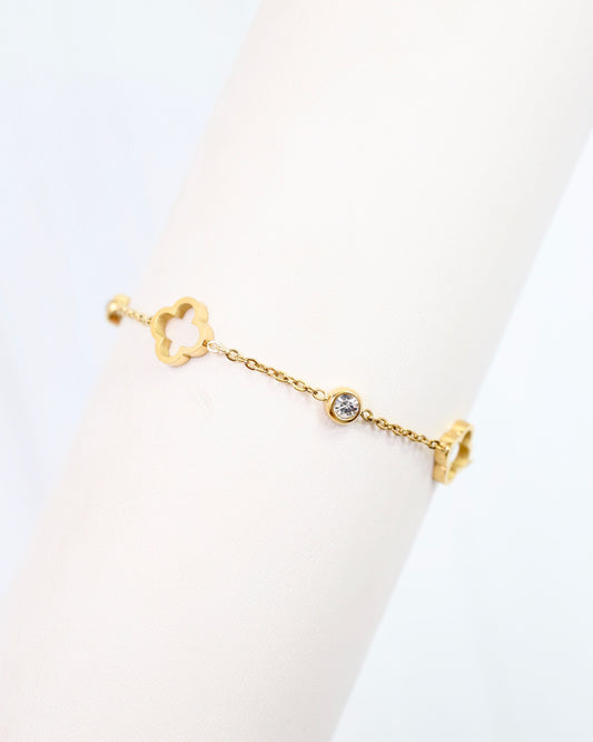 Ranier Clover and CZ Bracelet WP Gold