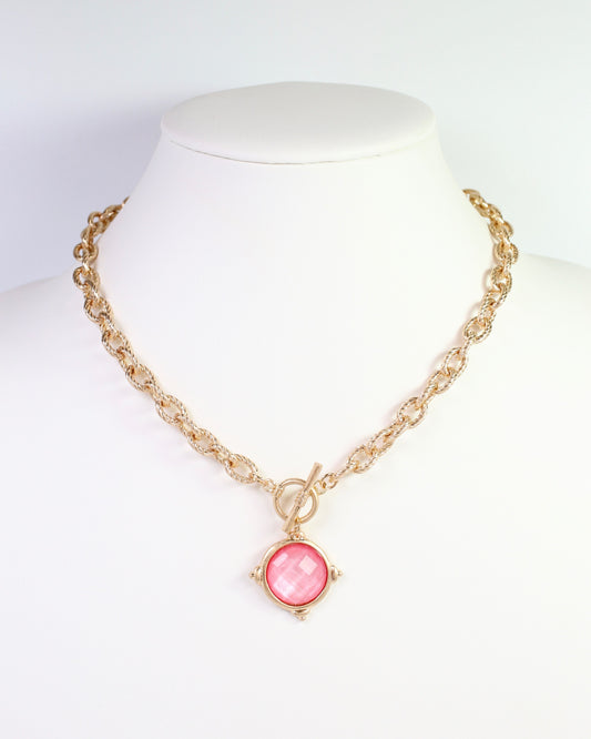 Rochester Faceted Link Necklace Pink