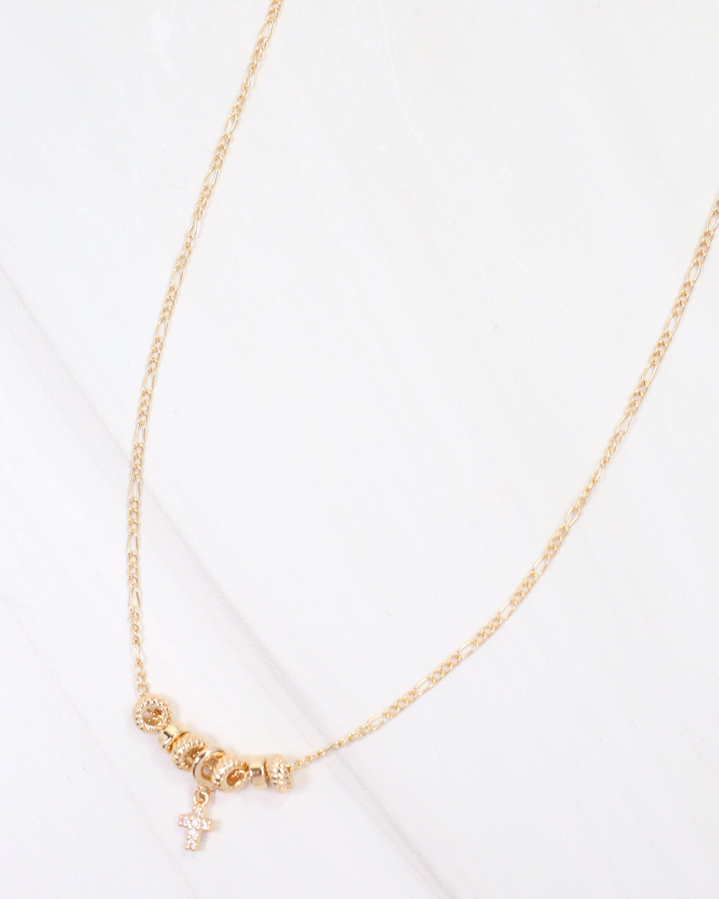 Bayonne Rondelle and Cross Necklace WR Gold