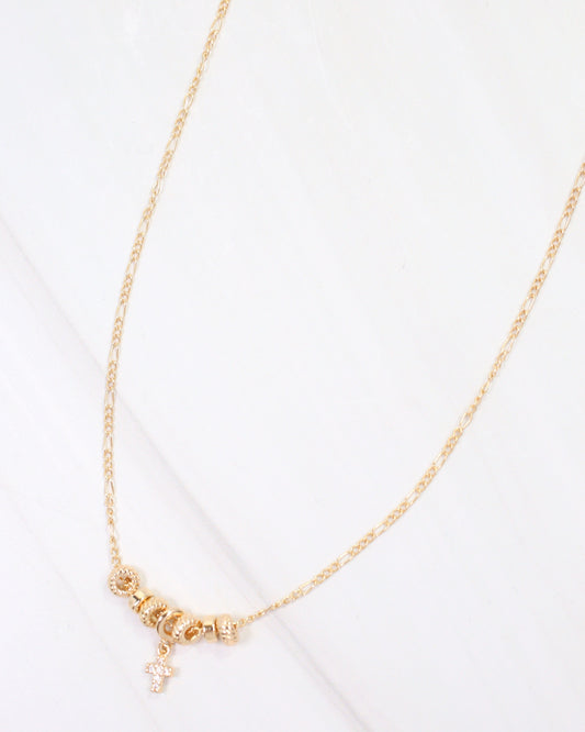 Bayonne Rondelle and Cross Necklace WR Gold
