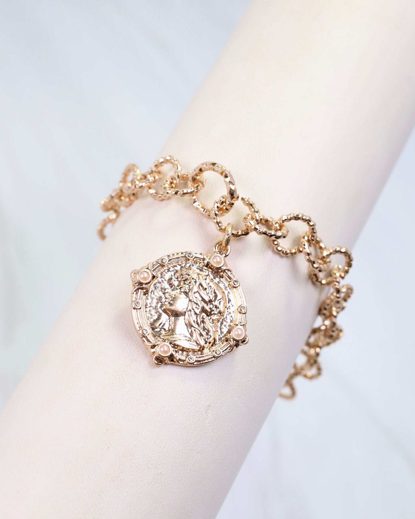 Ballina Coin Link Bracelet Worn Gold