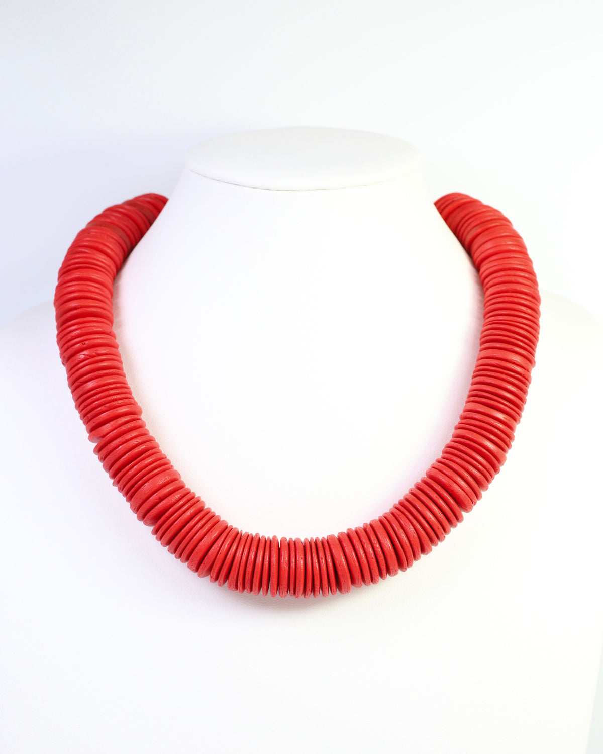 Leonora Wood Disk Bead Necklace Red