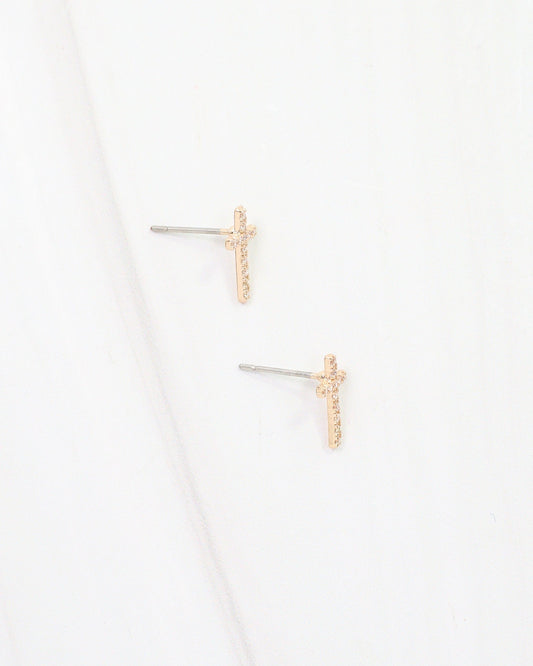 Colorado Cross and Crystal Stud Earring Gold