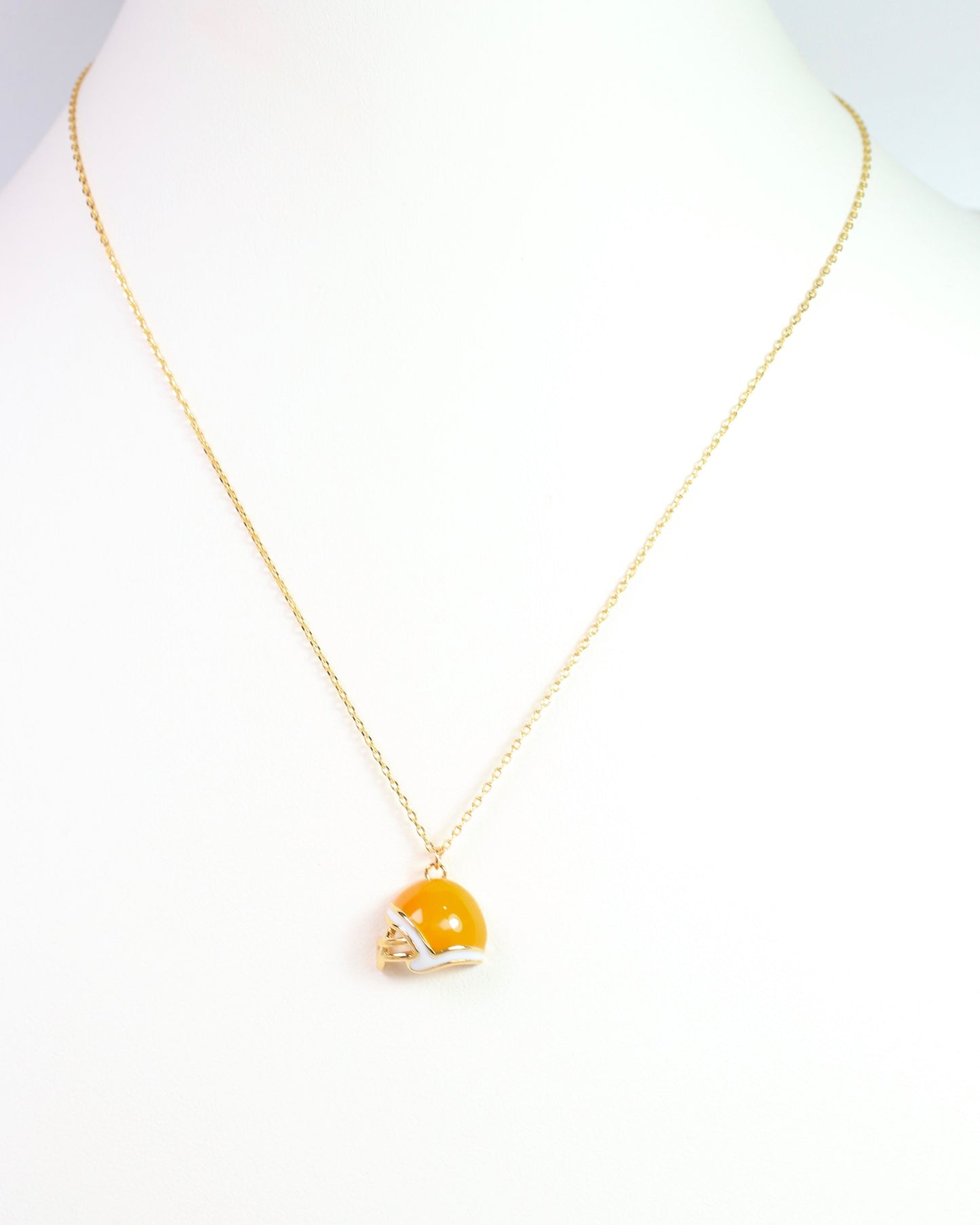 Enamel Helmet Necklace Orange White