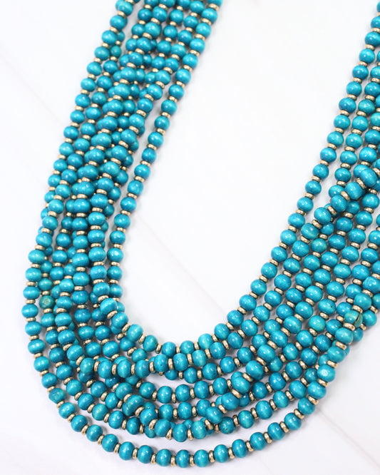 Eleodora Wooden Bead Layered Necklace Teal