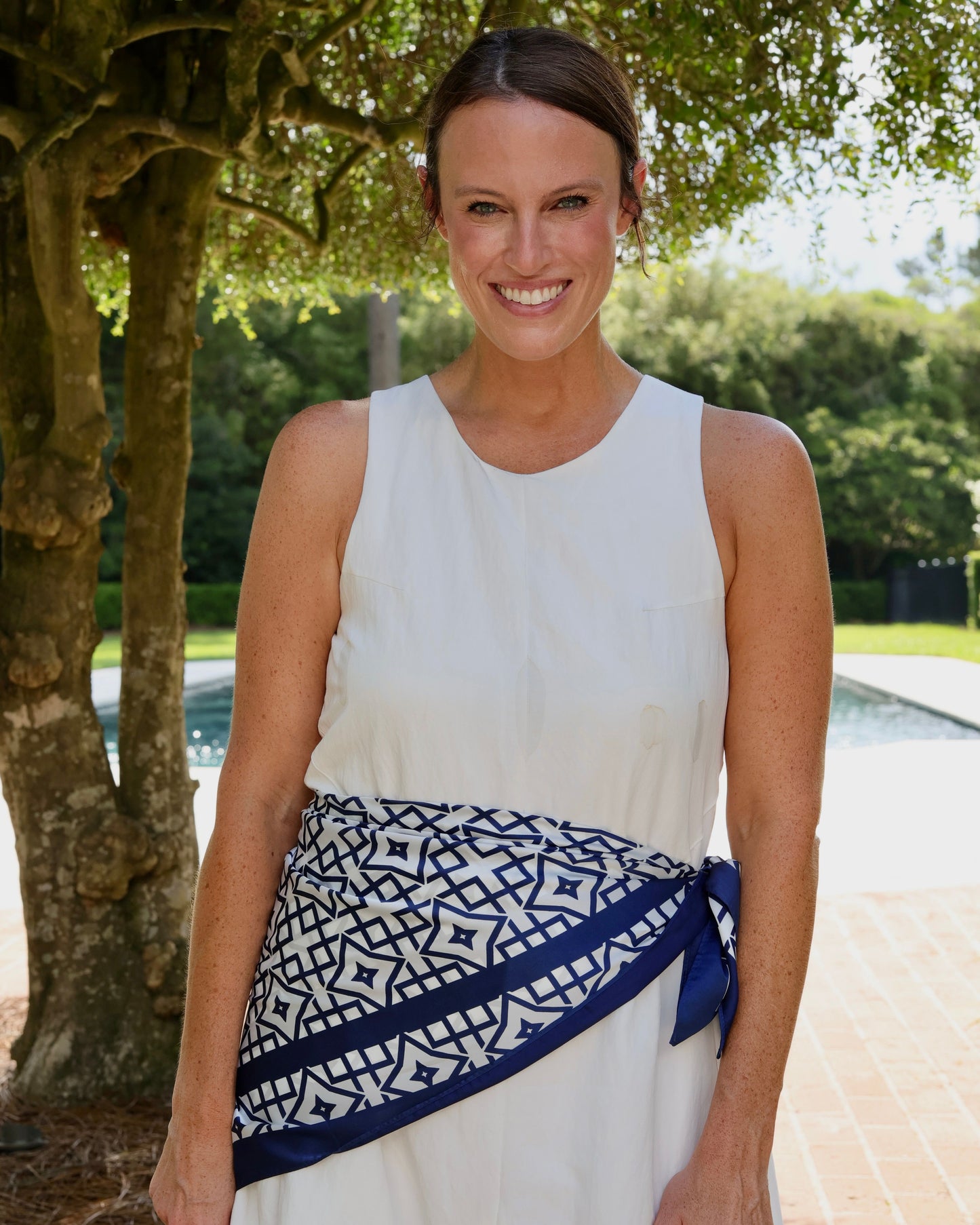 Langston Geometric Scarf Large Navy White