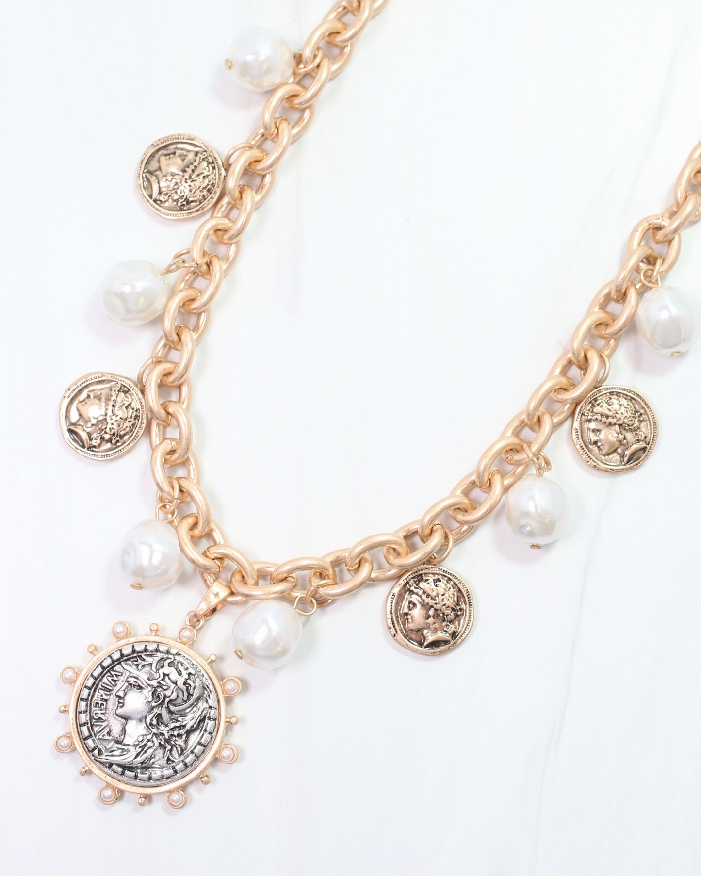 Victoria Charm Necklace Worn Gold