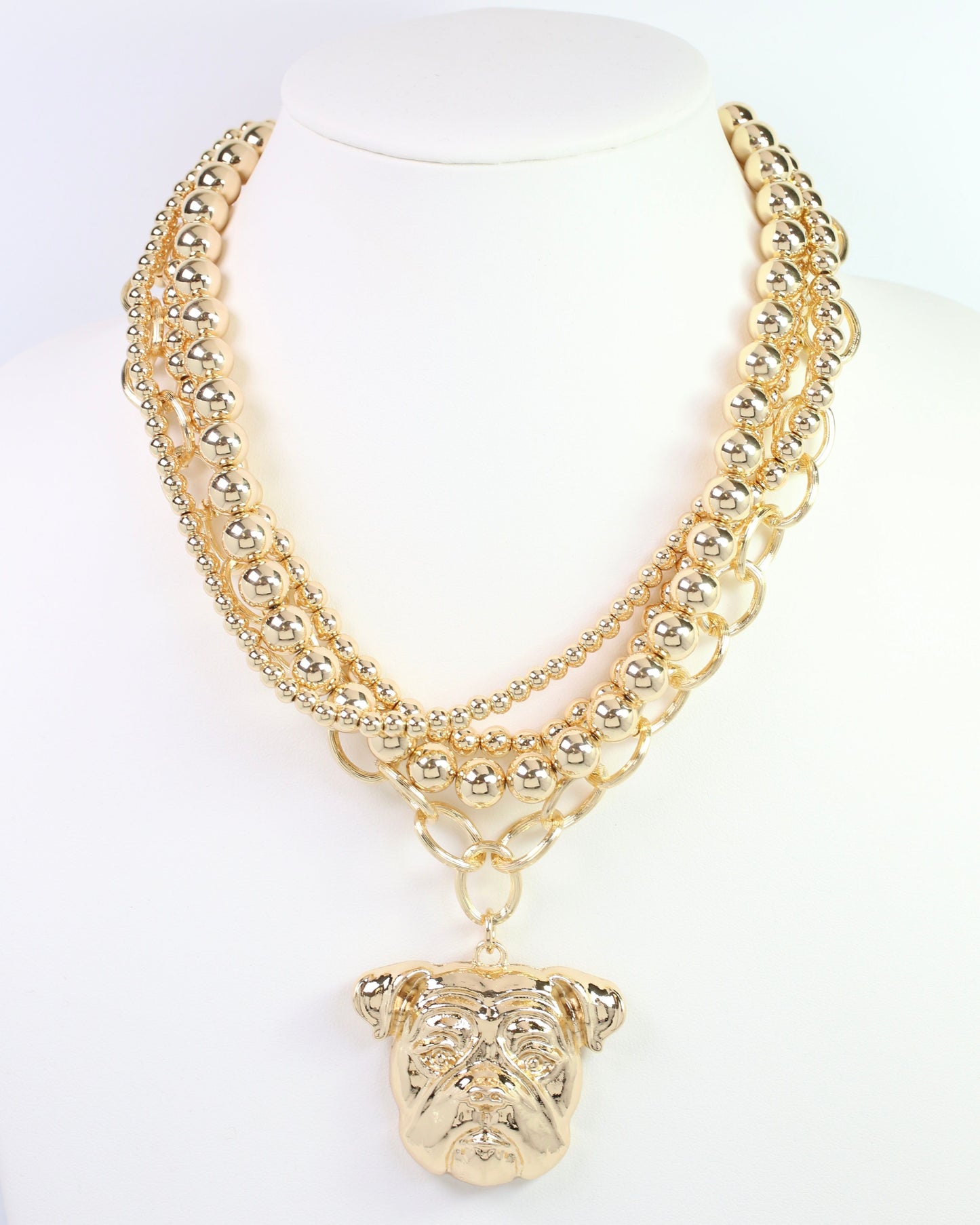 Bree Beaded Layered Necklace Dog Gold