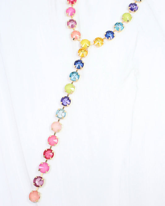 Shalimar Medium  Rhinestone Y Necklace Rainbow