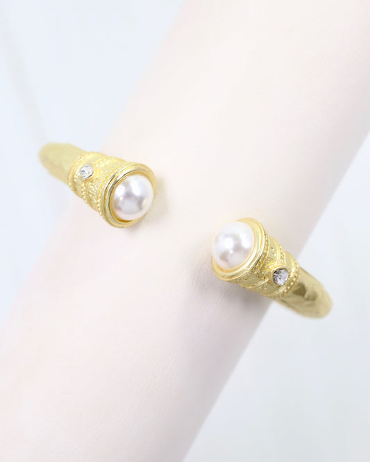 Elise Pearl Hammered Hinged Cuff Bracelet Cream
