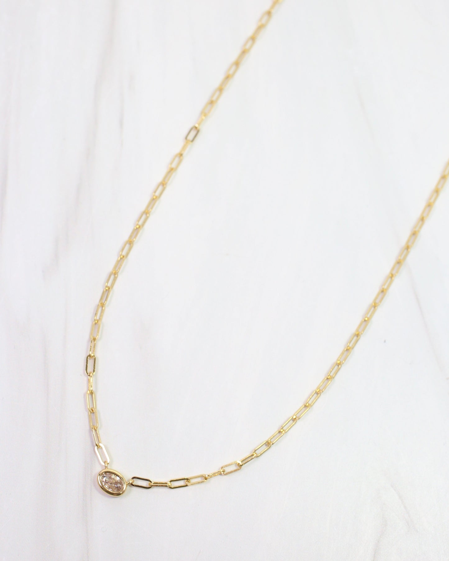 Gemma Oval CZ Link Necklace WR Gold