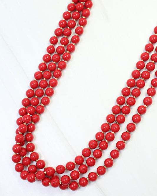 Brinley Beaded Layered Necklace Red