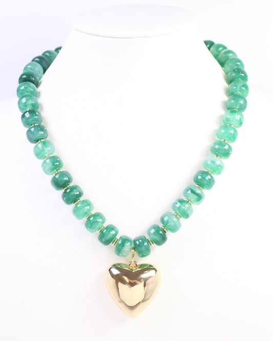 Sabina Beaded Heart Necklace Green
