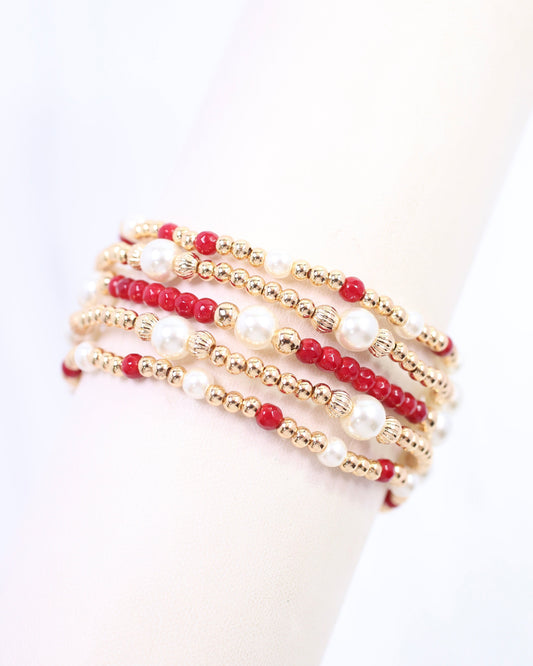 Maneh Beaded Bracelet Set Burgundy