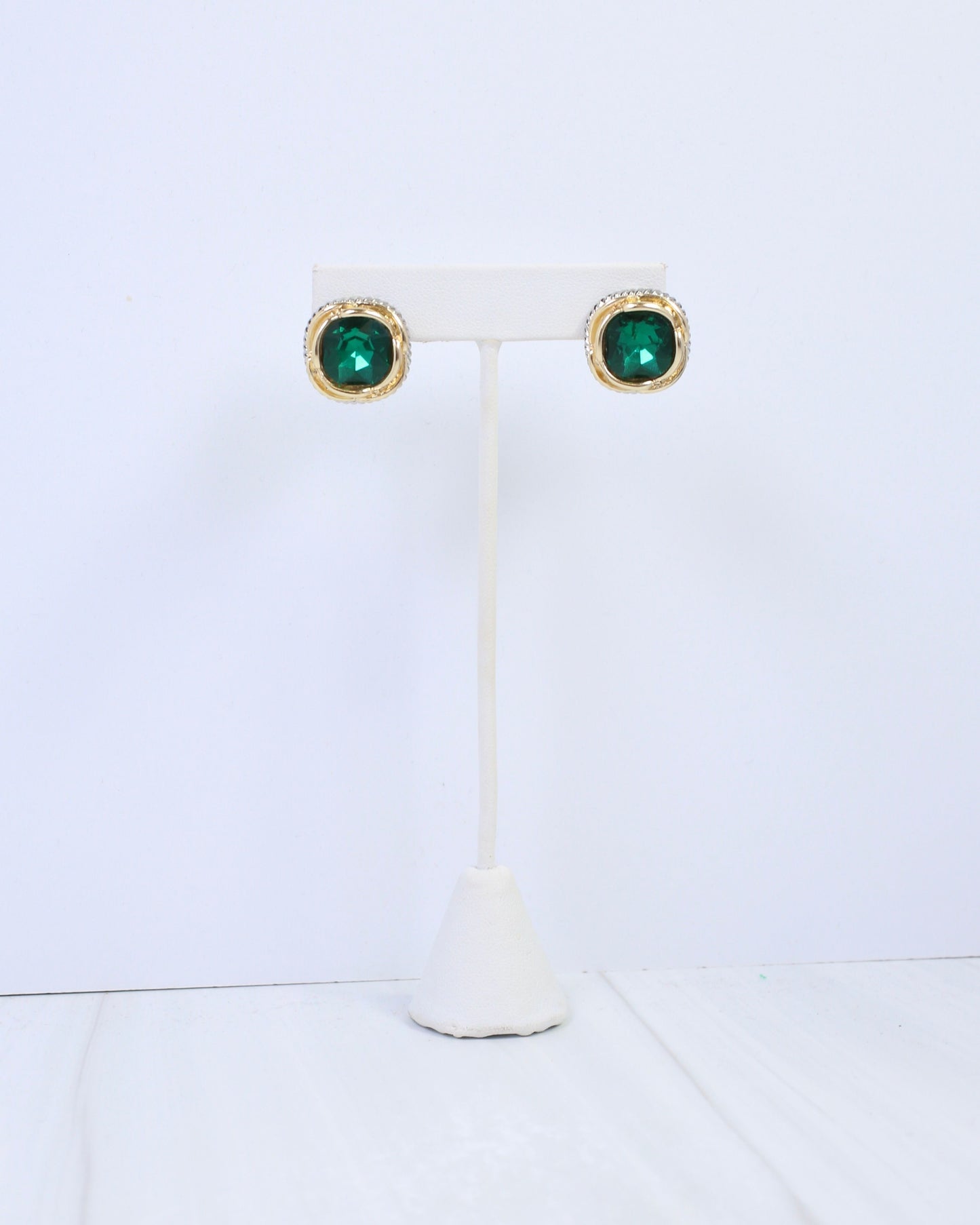 Anita Two Tone Crystal Stud Earring Emerald