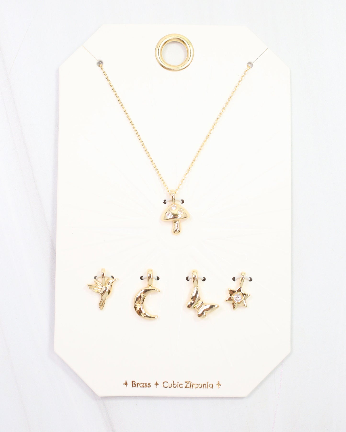 Mushroom Magic Charm Necklace Set Gold
