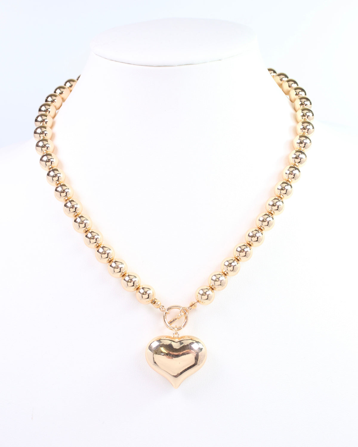 Goodman Bead and Heart Necklace Gold