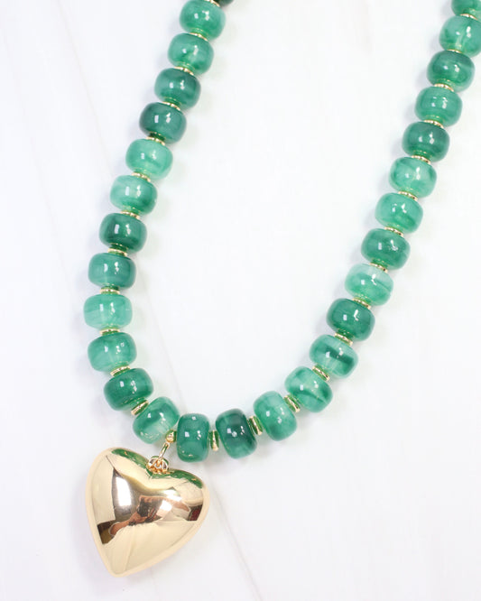 Sabina Beaded Heart Necklace Green