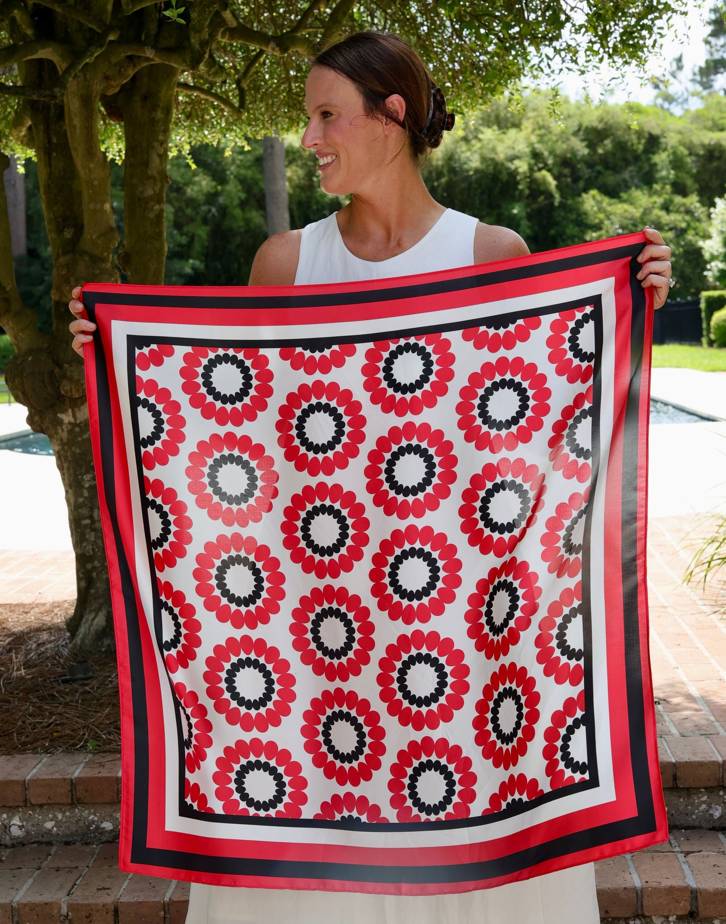 Lucy Floral Scarf Large Red Black