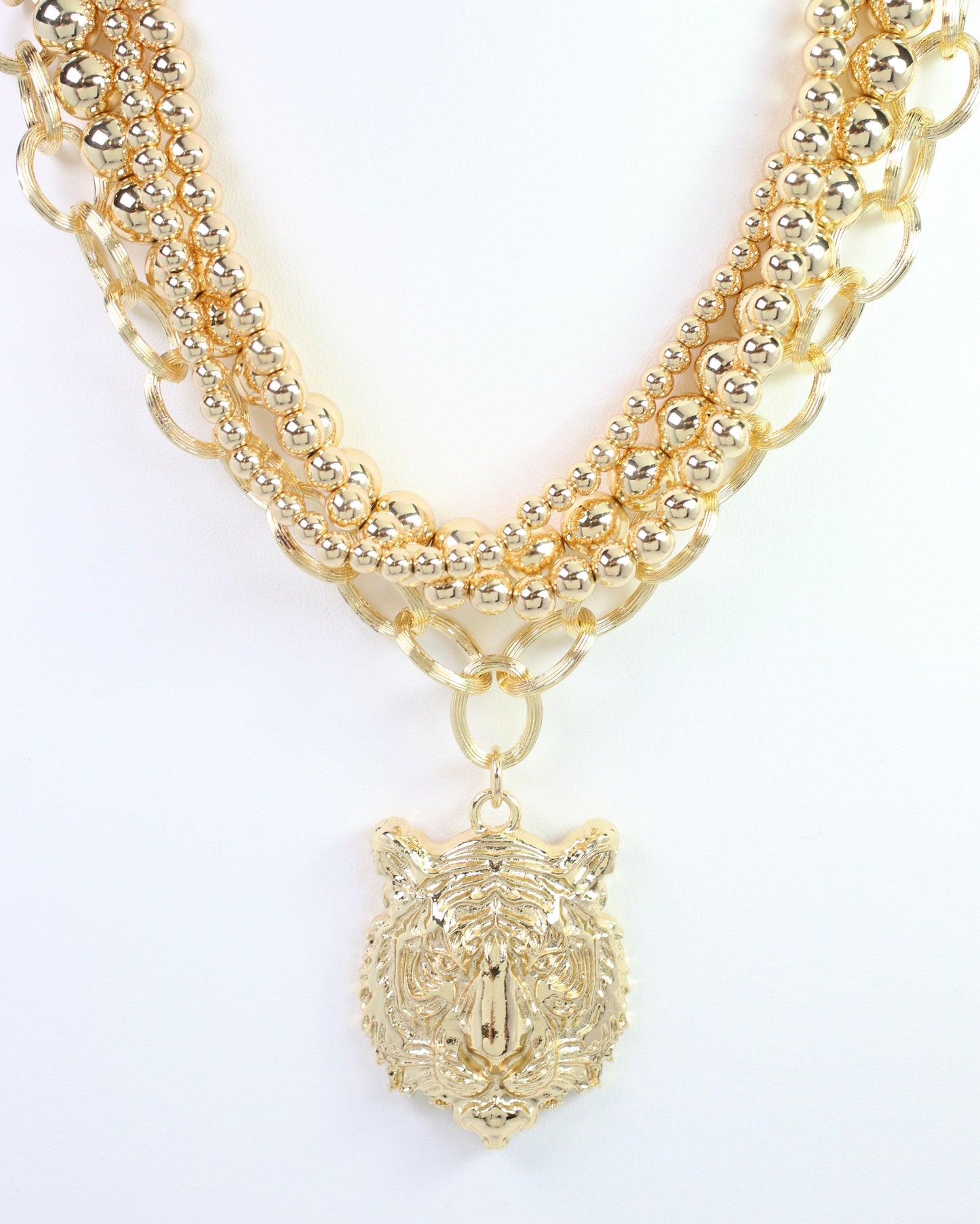 Bree Beaded Layered Necklace Tiger Gold
