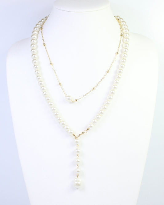 Libby Pearl Layered Y Necklace Cream